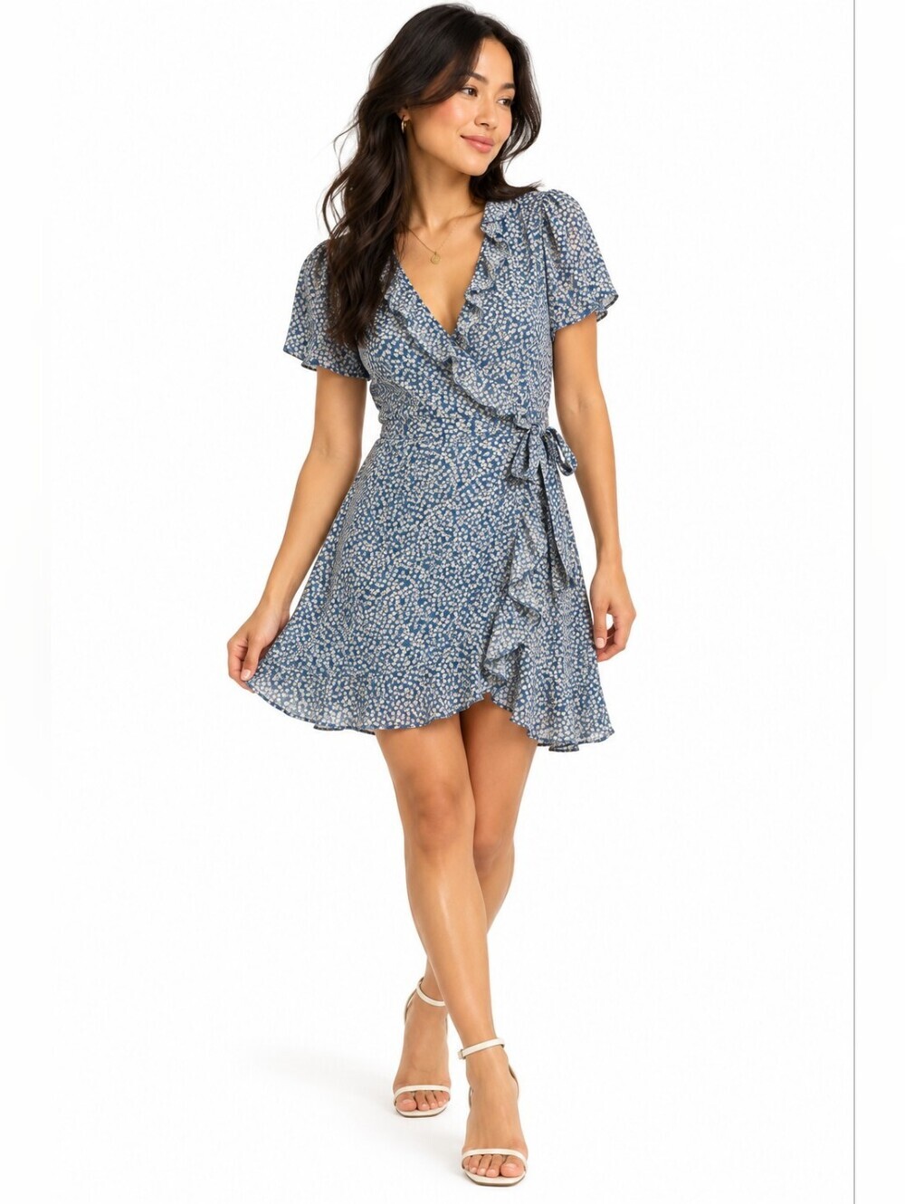 Madewell 100% Silk Bitsy Floral Ruffle Wrap Dress Blue XS